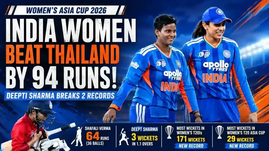 Women’s Asia Cup 2026: India Women Beat Thailand by 94 Runs as Deepti Sharma Breaks 2 Records
