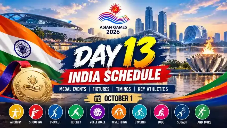 Asian Games 2026 India Schedule Today (1 October): Day 13 Fixtures, Medal Events & Timings